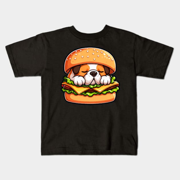 Bulldog is Sleeping inside a Hamburger Kids T-Shirt by Plushism